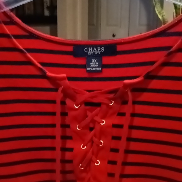 FINAL PRICE CHAPS red & blue striped blouse w laced-up front & gold eyelets 3X - Picture 4 of 4
